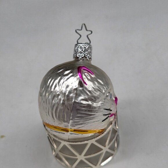 Inge Glas Cat Ball German Glass Christmas Ornament Silver 2" - Picture 4 of 6
